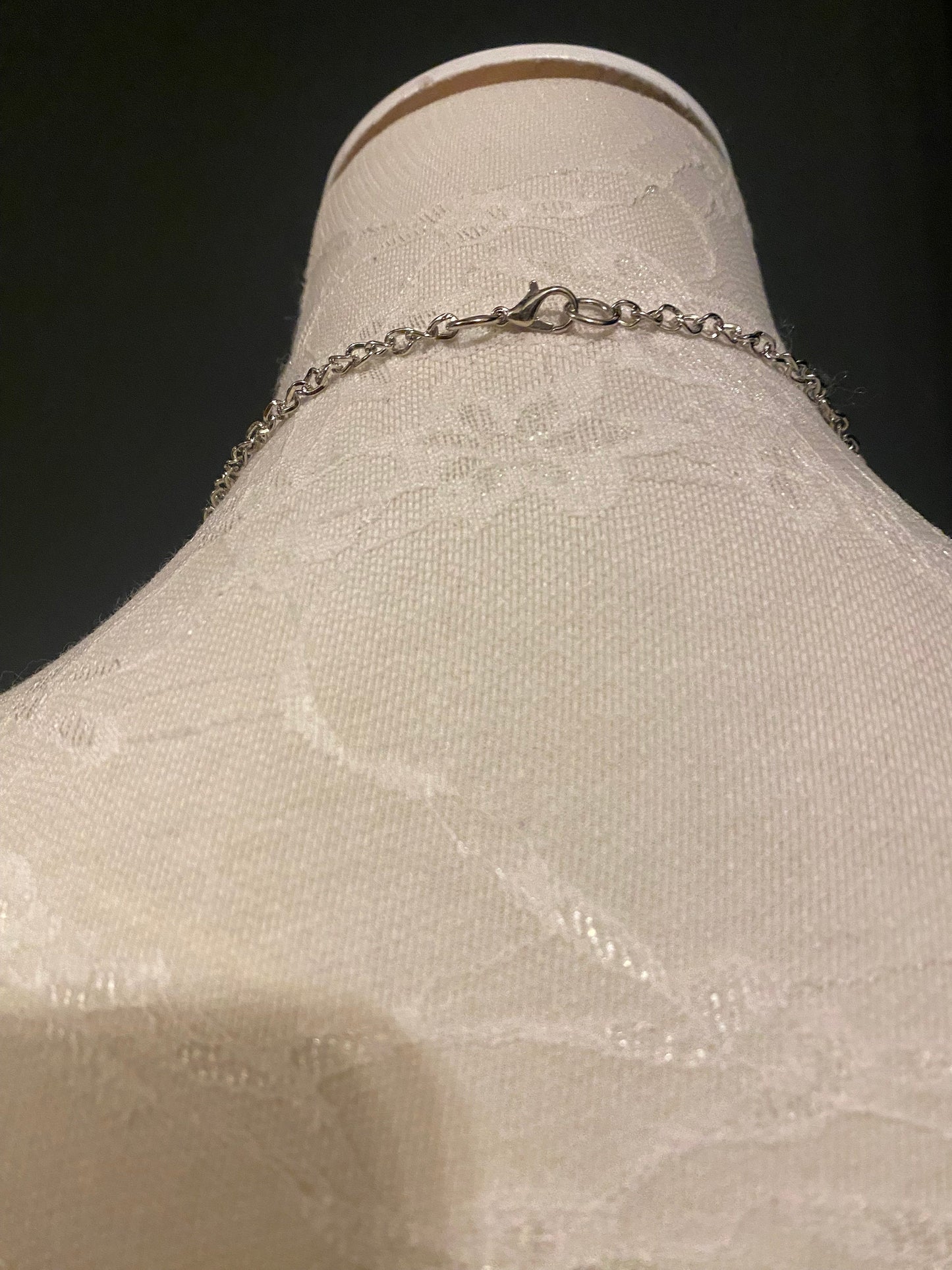 Handmade Marble Bead Necklace, Silver Chain, FAN Design