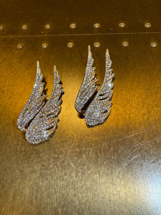 Gold Rhinestone Wing Brooch, Diamanté Jewel Pin