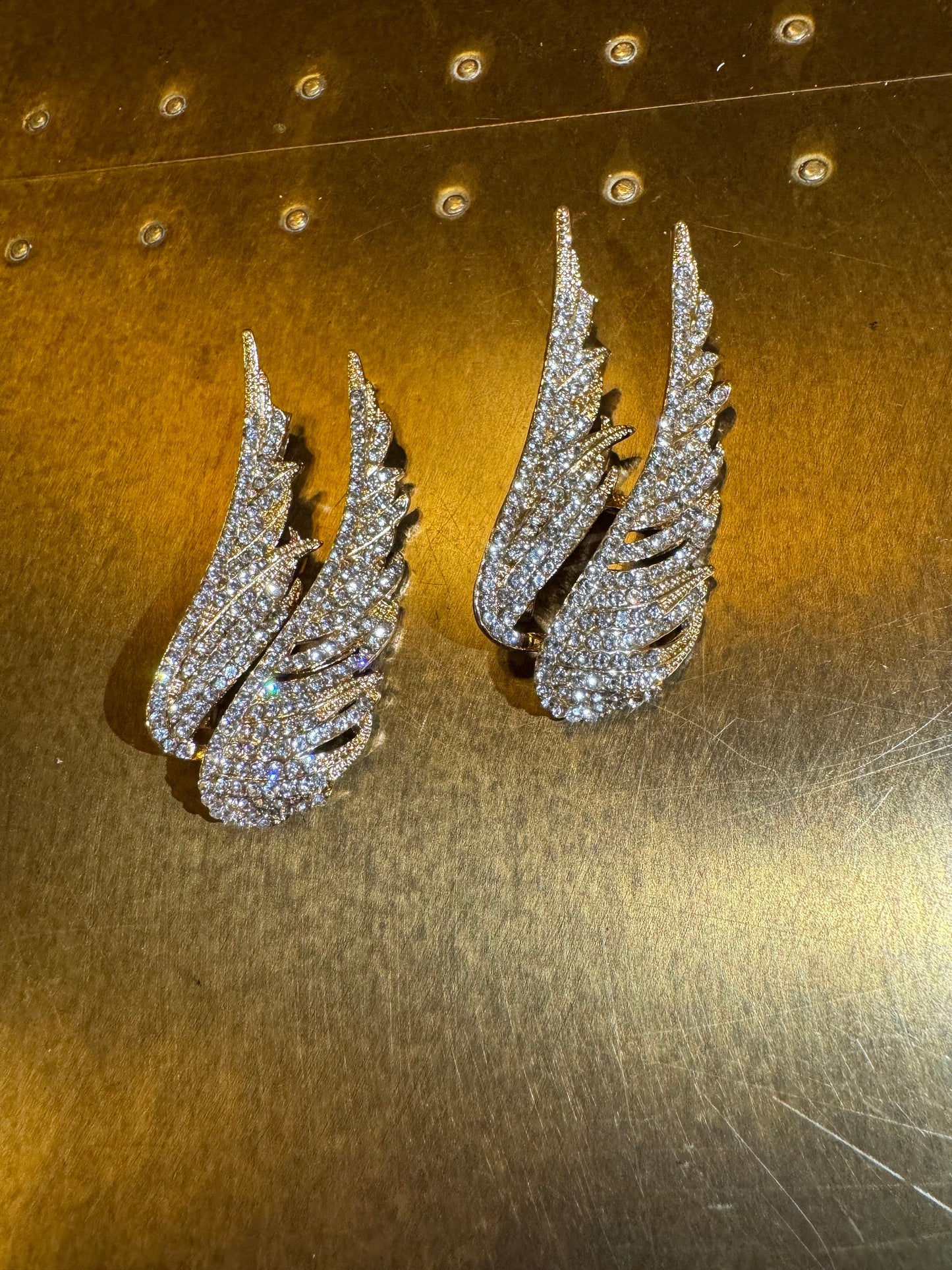 Gold Rhinestone Wing Brooch, Diamanté Jewel Pin