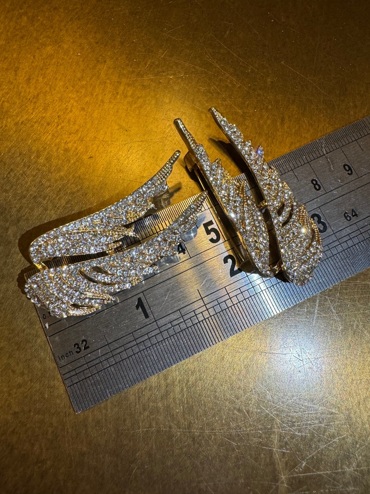 Gold Rhinestone Wing Brooch, Diamanté Jewel Pin