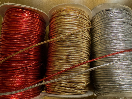 2mm wide Round Lurex Cord, Clothing, Swimwear, Bags, Crafts, silver, Gold, Red, Lurex Cord