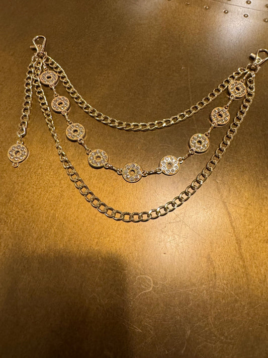 Rhinestone Layered Jeans Chain, Hip Hop Festival Fashion