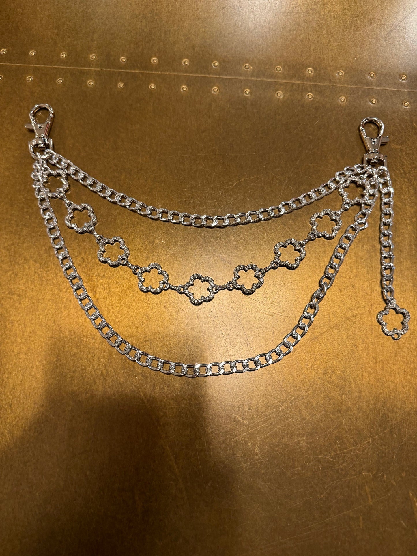 Daisy Rhinestone Layered Jeans Chain, 4 size selection, Silver