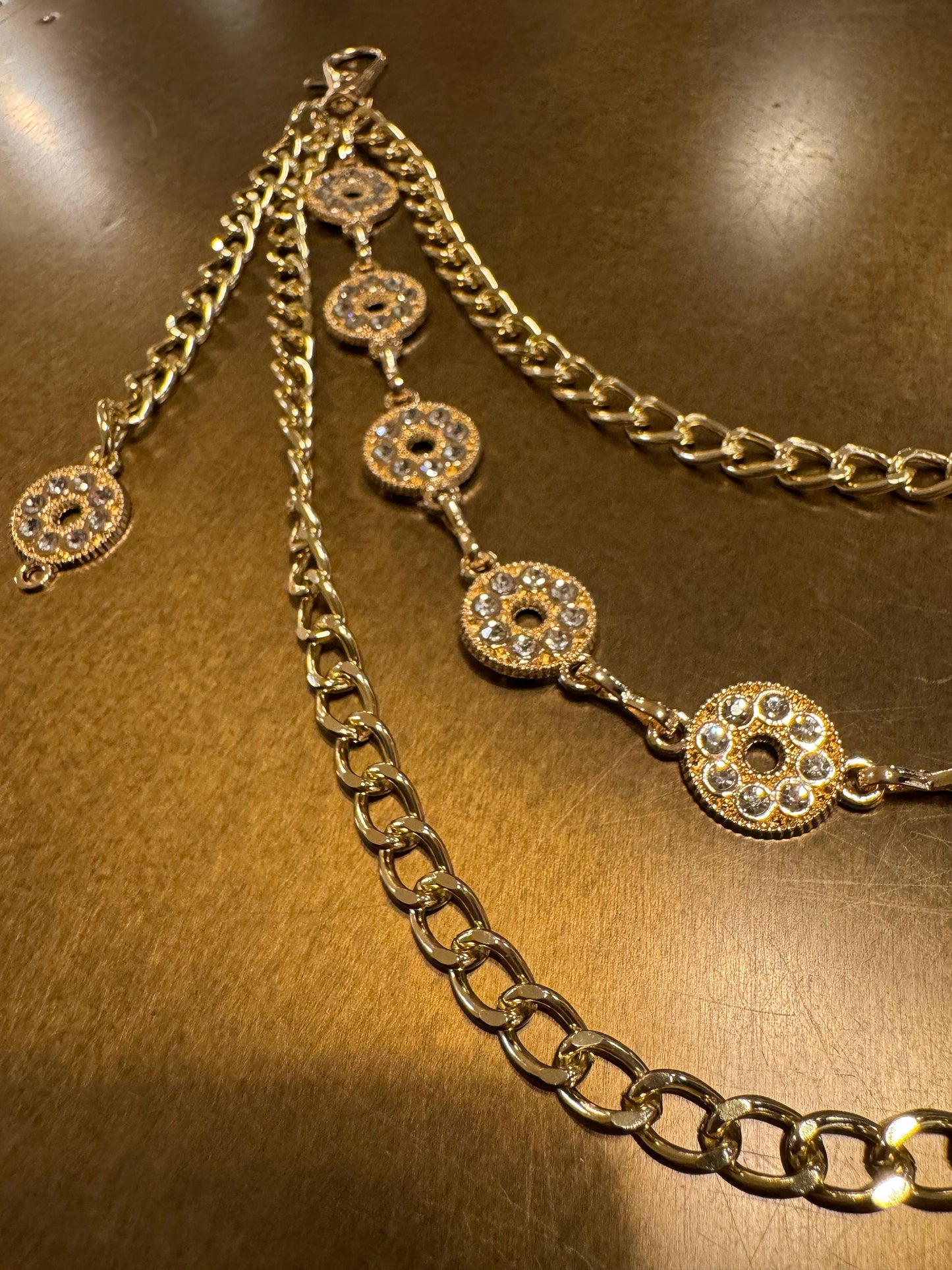 Rhinestone Layered Jeans Chain, Hip Hop Festival Fashion