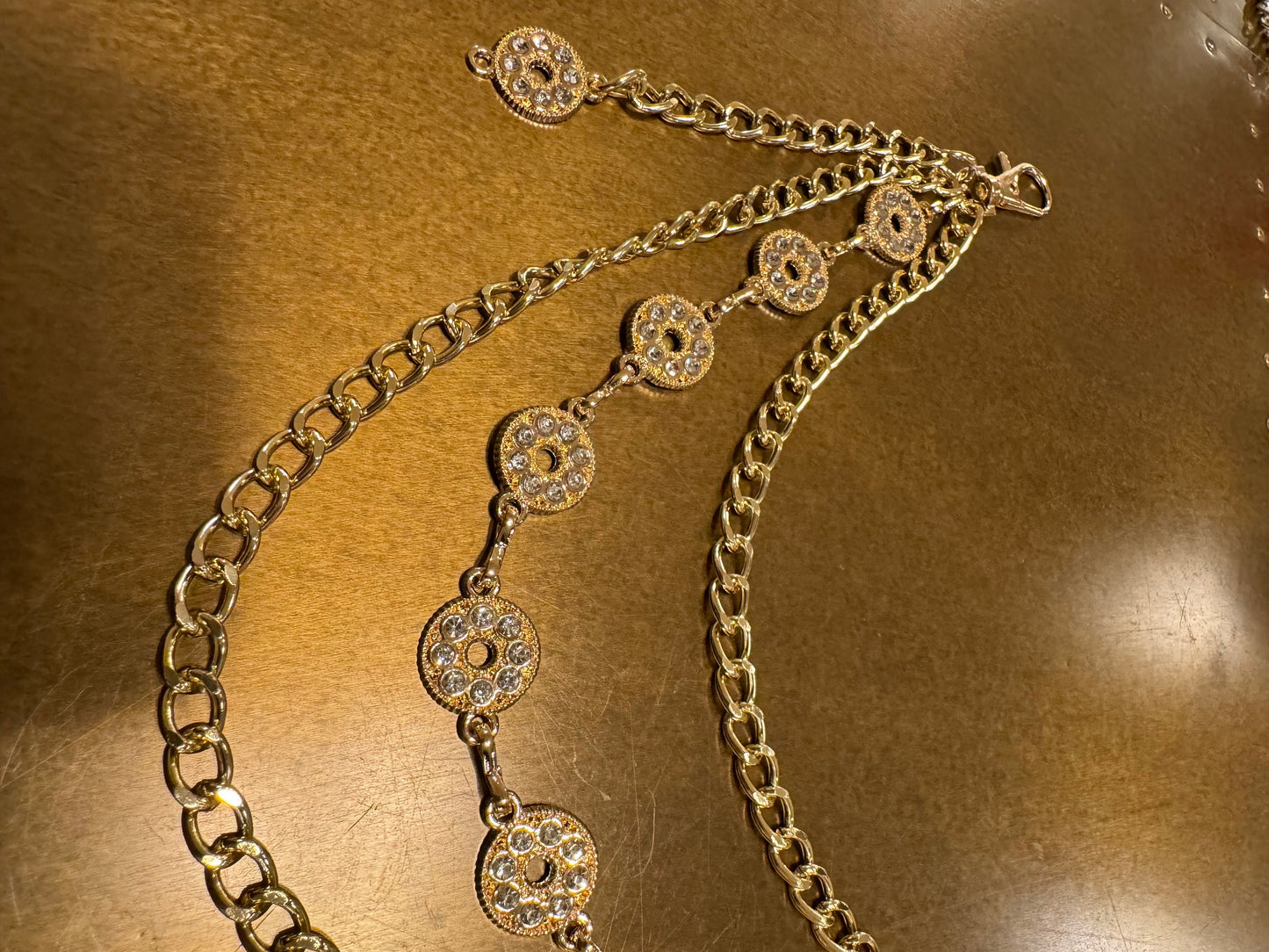 Rhinestone Layered Jeans Chain, Hip Hop Festival Fashion
