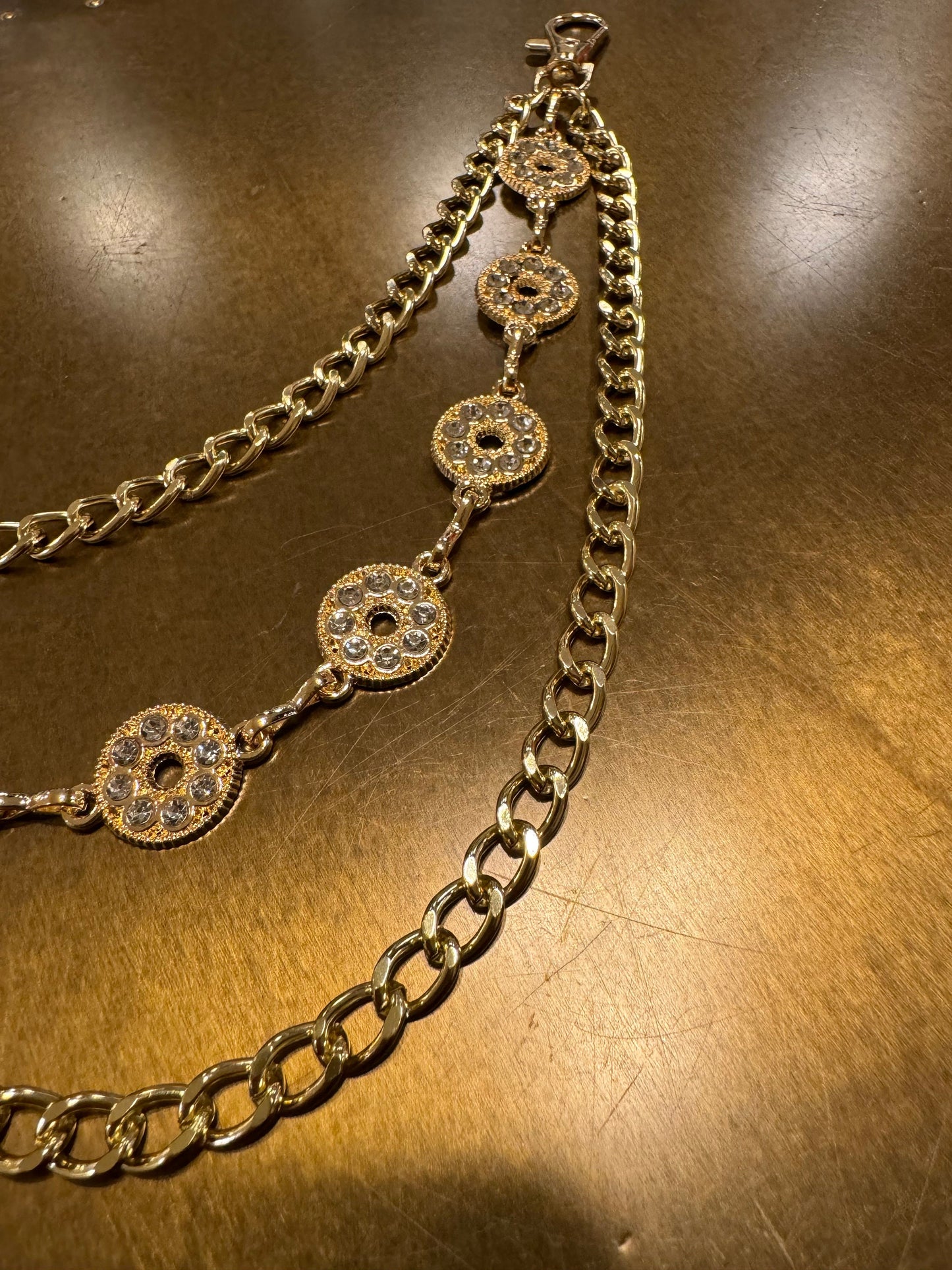 Rhinestone Layered Jeans Chain, Hip Hop Festival Fashion