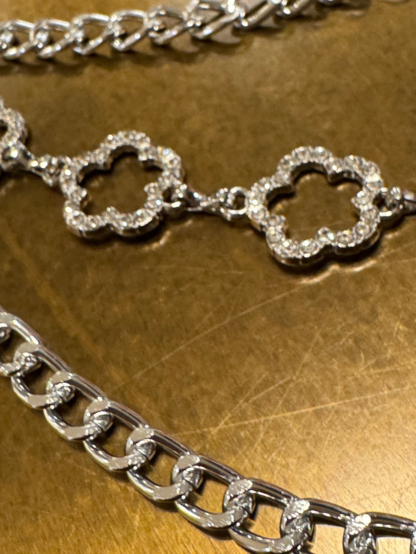 Daisy Rhinestone Layered Jeans Chain, 4 size selection, Silver