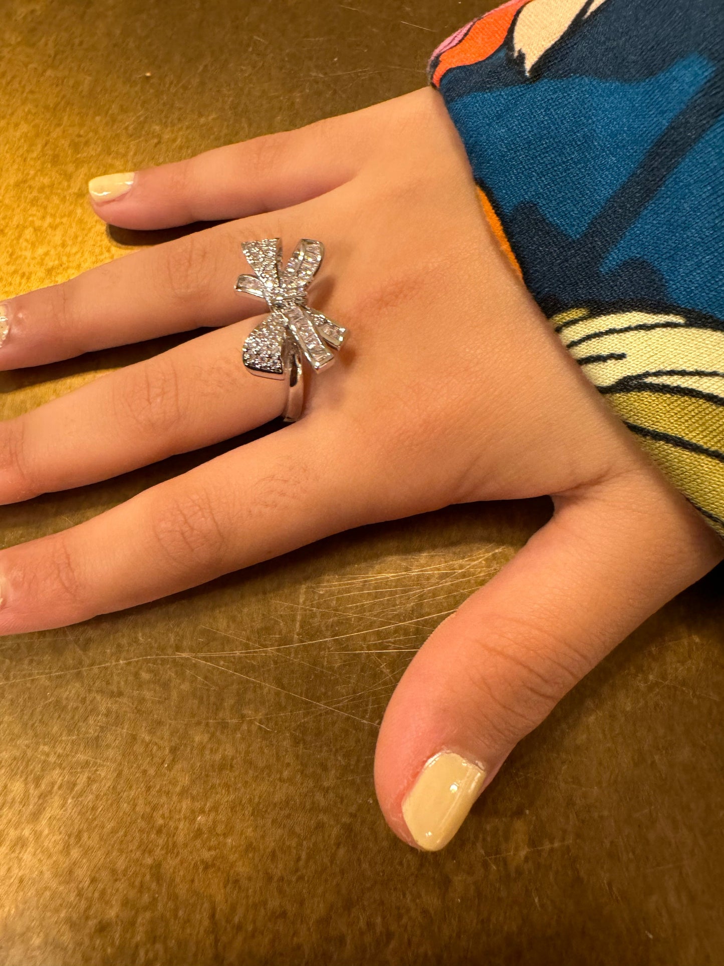 Diamanté Rhinestone Bow Ring, Adjustable Size
