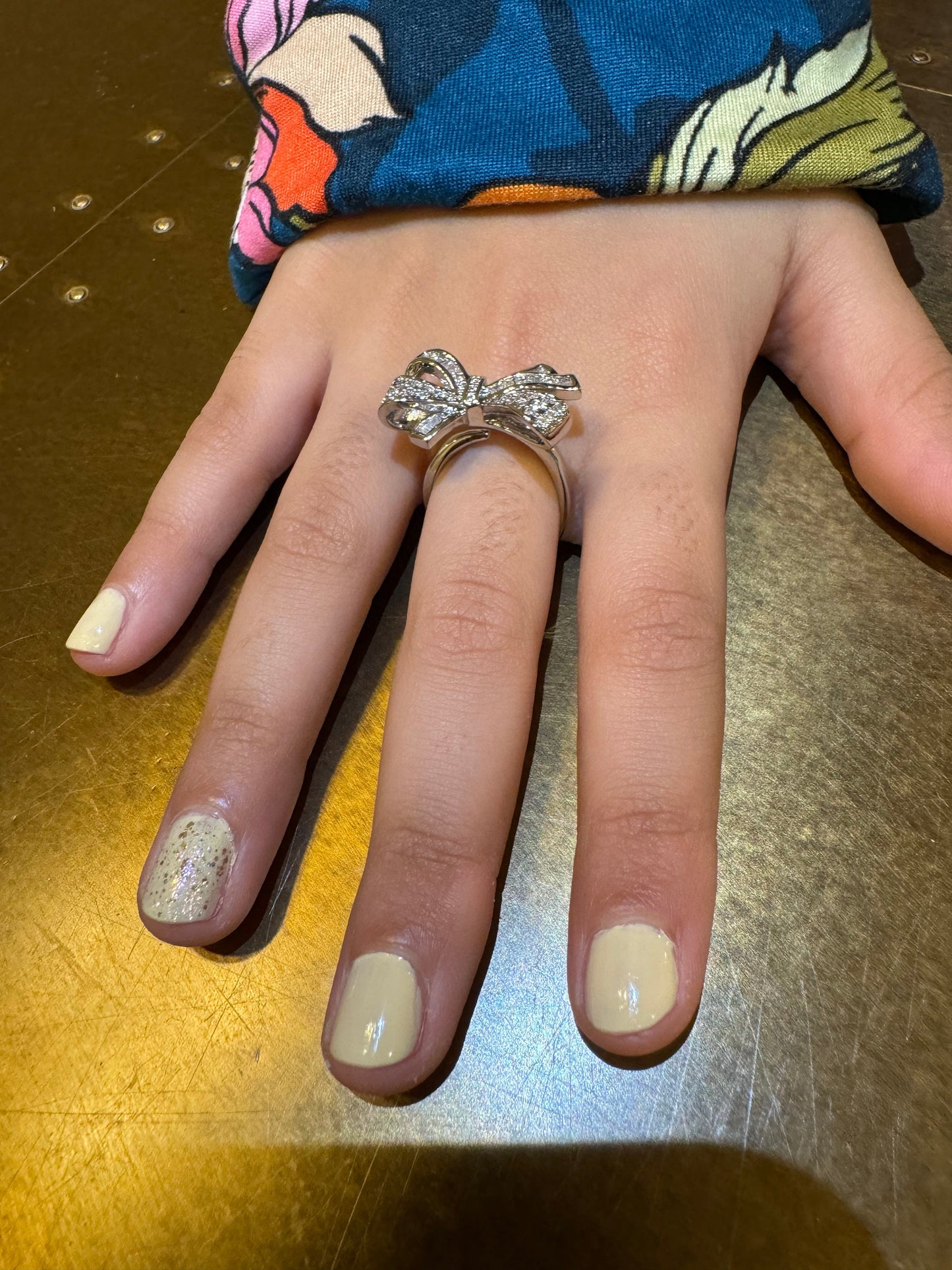 Diamanté Rhinestone Bow Ring, Adjustable Size