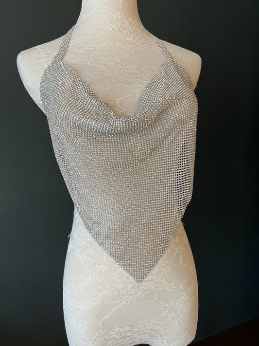 Rhinestone Cowl Cami, diamanté crystal Cowl Cami, diamanté chain mail top, party, club wear, UK Sizes 6-14, Fan Fashion Collection