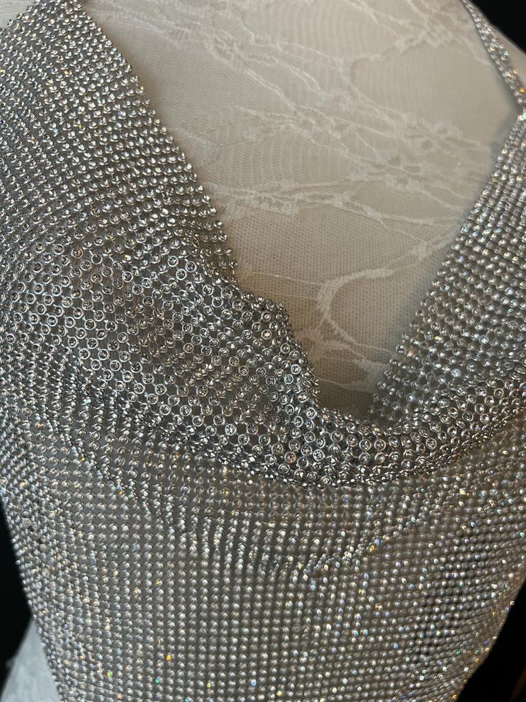 Rhinestone Cowl Cami, diamanté crystal Cowl Cami, diamanté chain mail top, party, club wear, UK Sizes 6-14, Fan Fashion Collection
