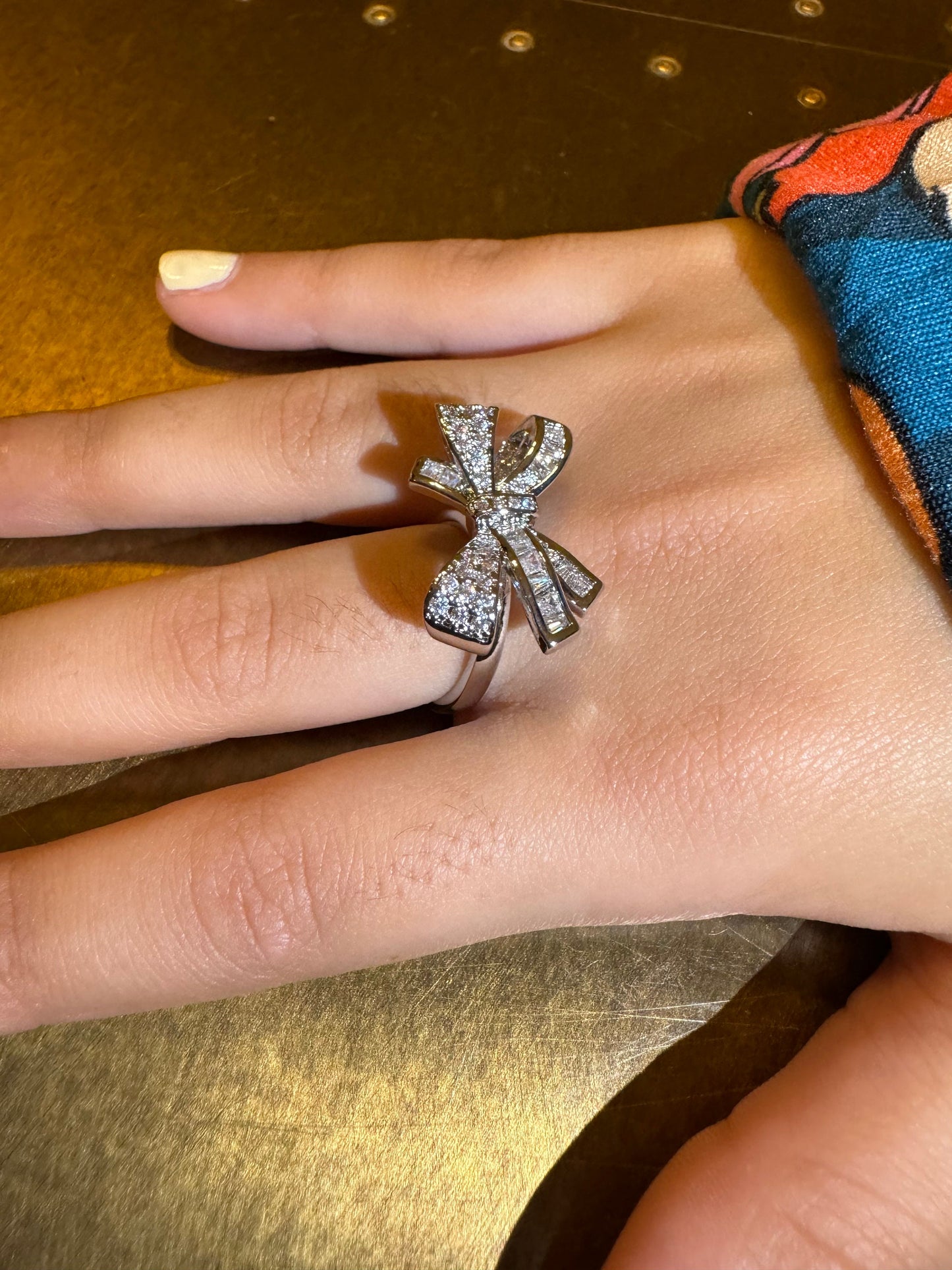 Diamanté Rhinestone Bow Ring, Adjustable Size