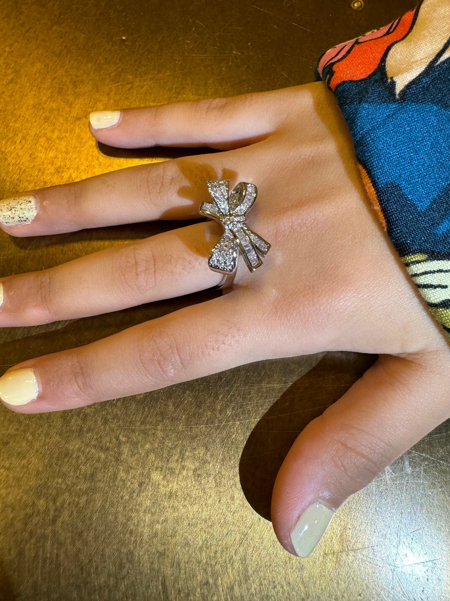 Diamanté Rhinestone Bow Ring, Adjustable Size