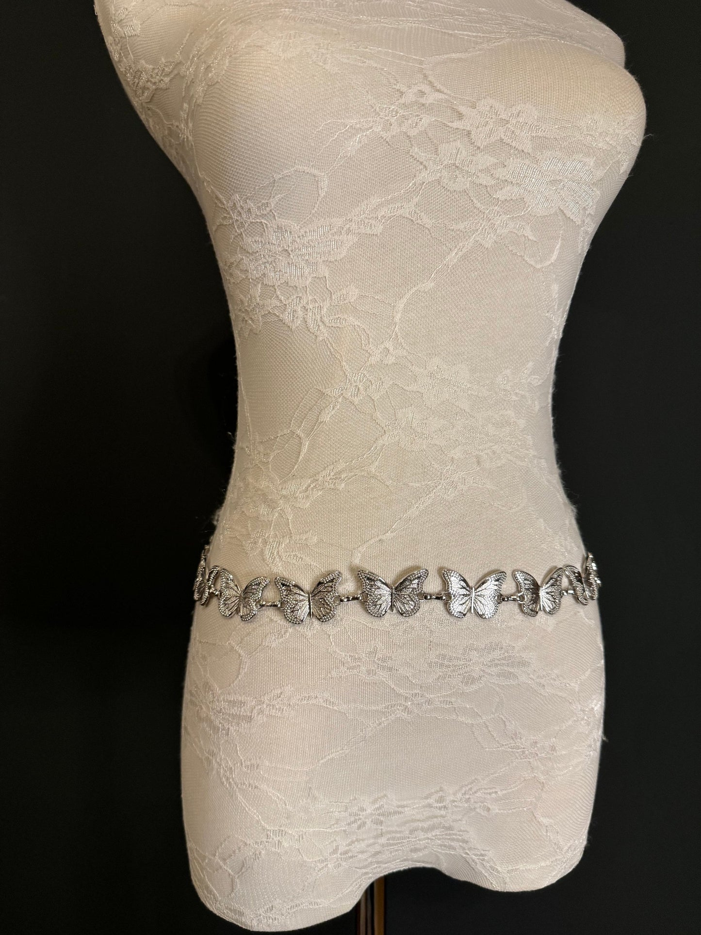 X-long Ring Butterfly Belt, Metal Belt, Teen Sizes, UK Size 18”-60”, Fan Design, Fan Collection, Silver Metal belt, Fashion Accessory