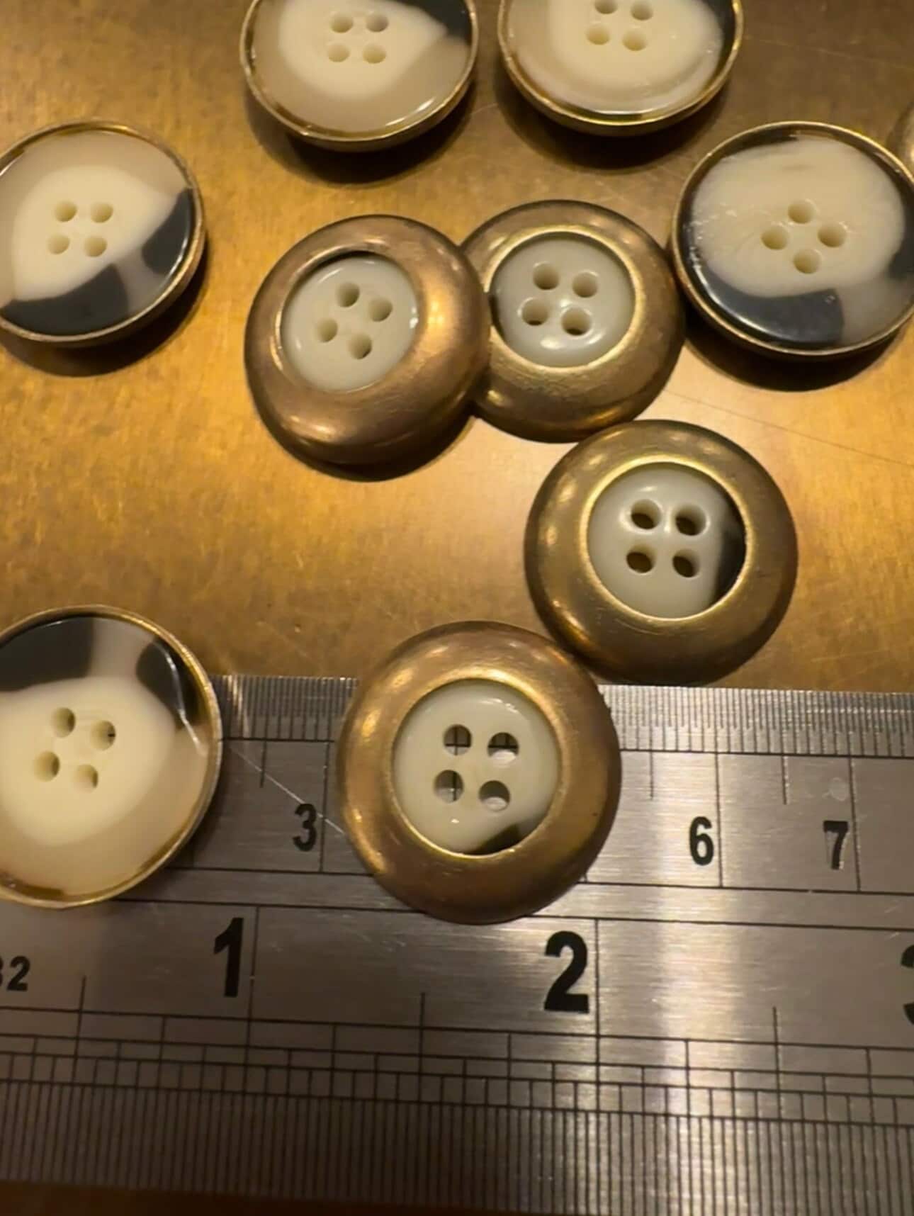 Italian Brass Horn Buttons, Elegant 4-Hole Design (25mm 40L)