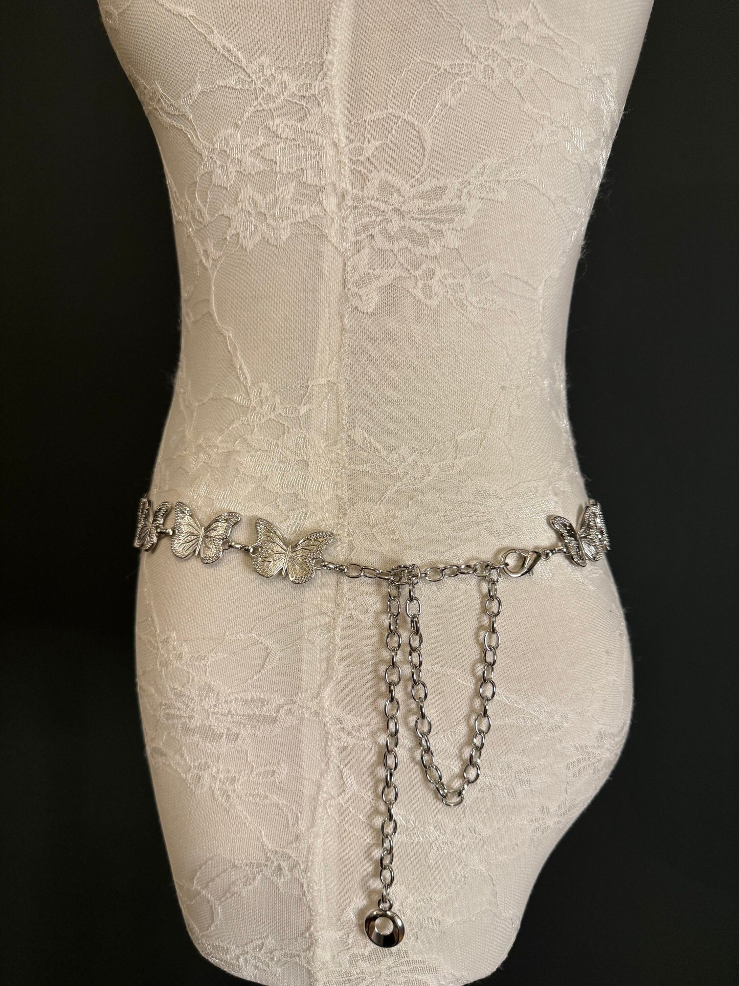 X-long Ring Butterfly Belt, Metal Belt, Teen Sizes, UK Size 18”-60”, Fan Design, Fan Collection, Silver Metal belt, Fashion Accessory