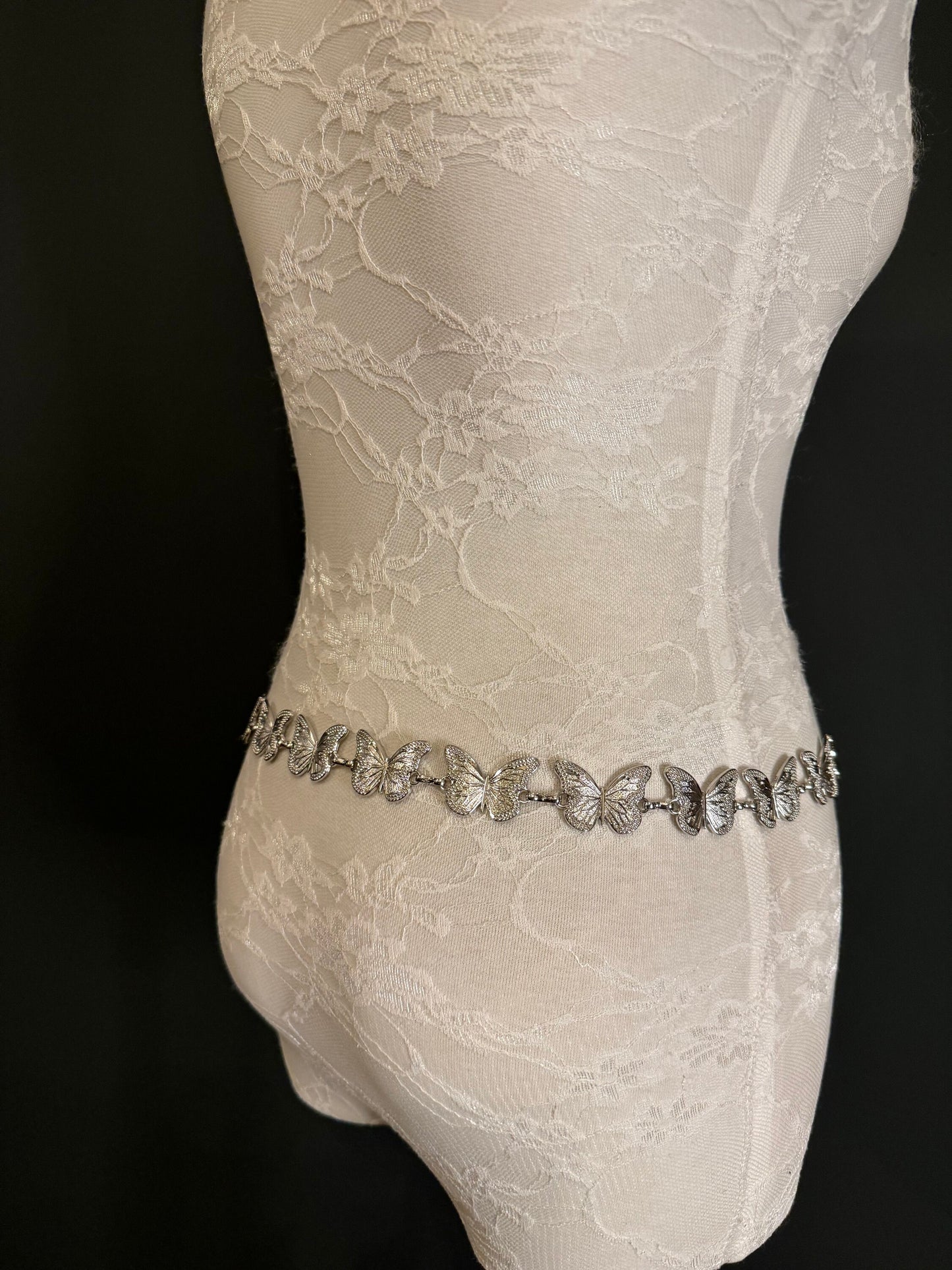 X-long Ring Butterfly Belt, Metal Belt, Teen Sizes, UK Size 18”-60”, Fan Design, Fan Collection, Silver Metal belt, Fashion Accessory
