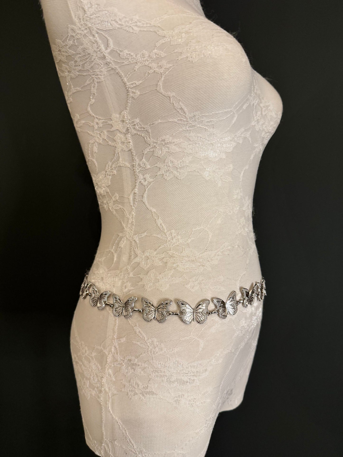 X-long Ring Butterfly Belt, Metal Belt, Teen Sizes, UK Size 18”-60”, Fan Design, Fan Collection, Silver Metal belt, Fashion Accessory