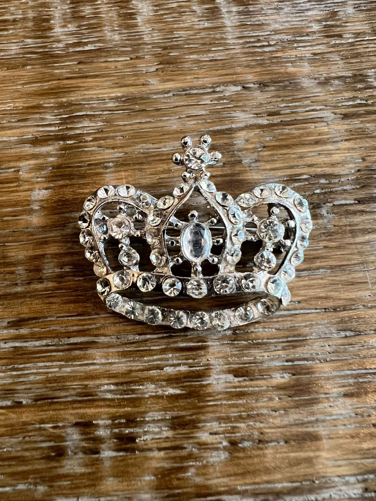 Diamanté Rhinestone Crown Brooch