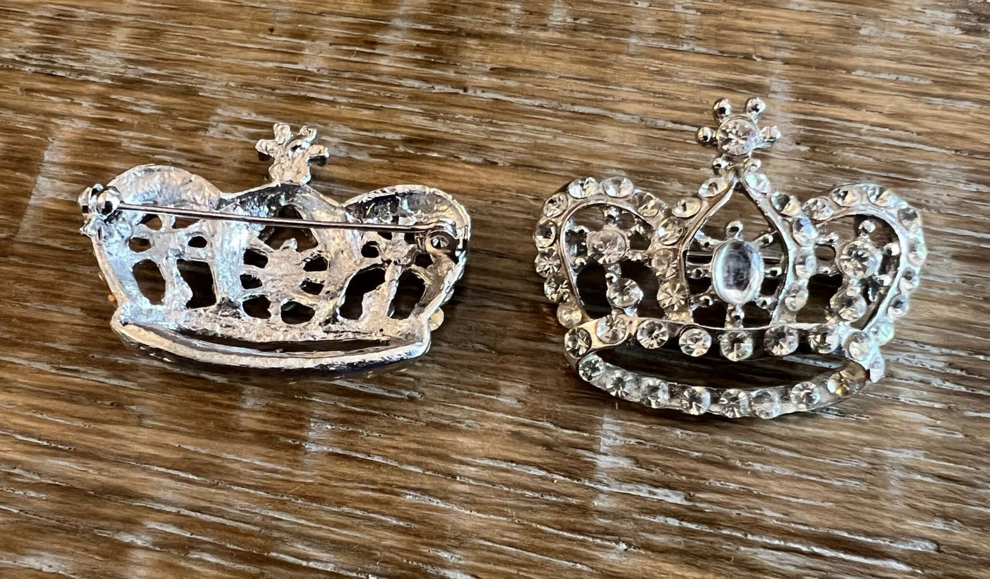 Diamanté Rhinestone Crown Brooch