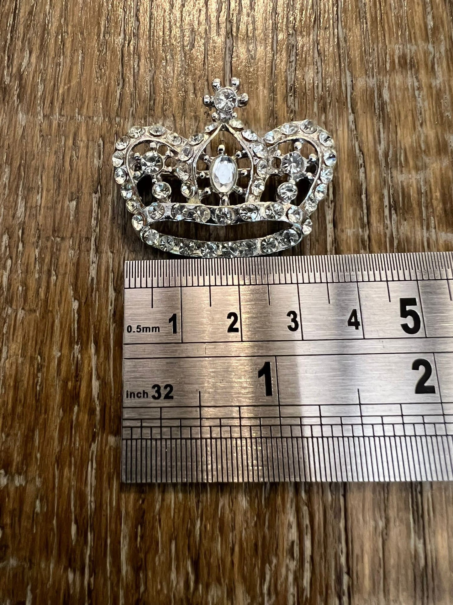 Diamanté Rhinestone Crown Brooch