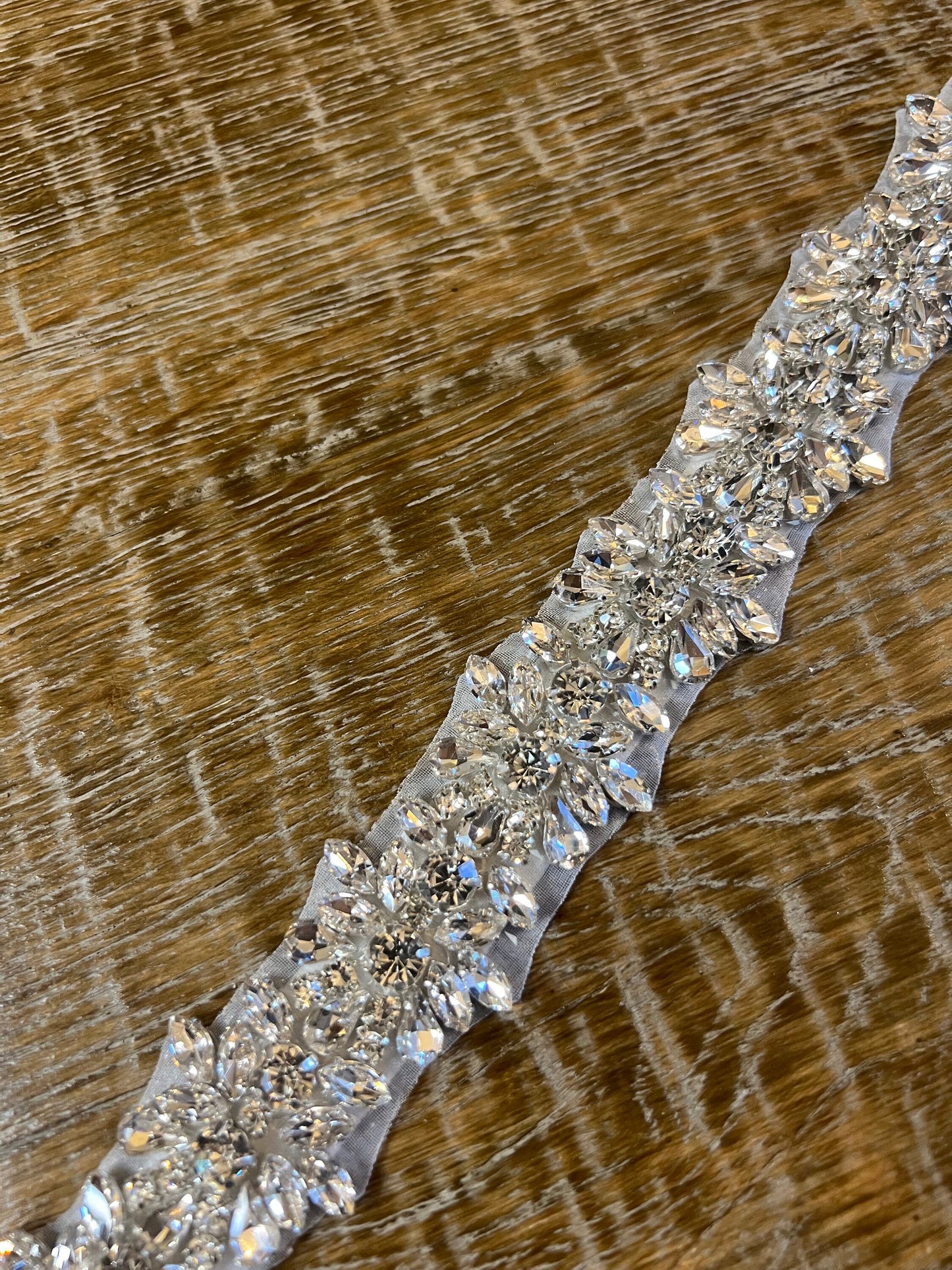 Crystal Rhinestone Bridal Belt, Silver Base, White Ribbon Sash