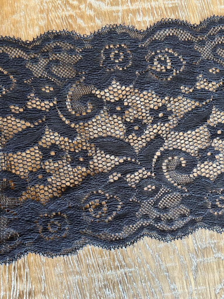 6" Floral Textured Stretch Lace Trim, Double Scalloped Edge