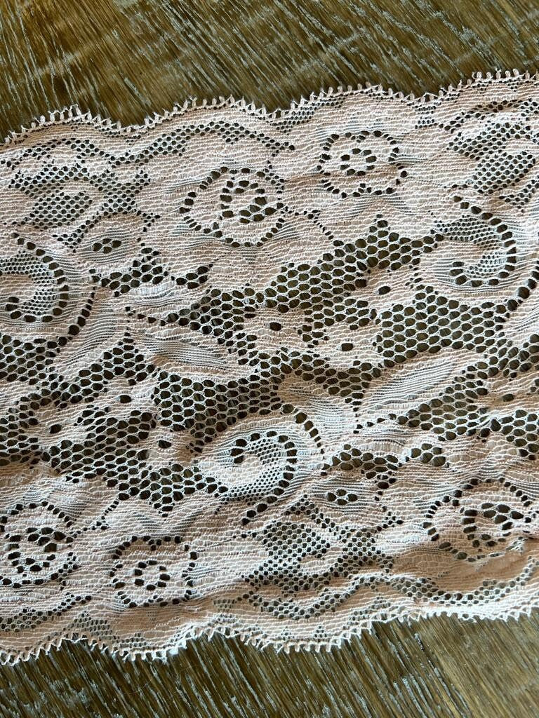 6" Floral Textured Stretch Lace Trim, Double Scalloped Edge