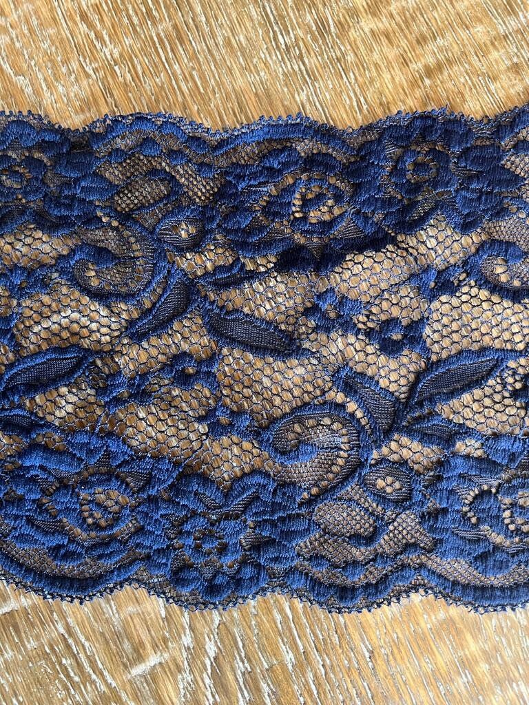 6" Floral Textured Stretch Lace Trim, Double Scalloped Edge
