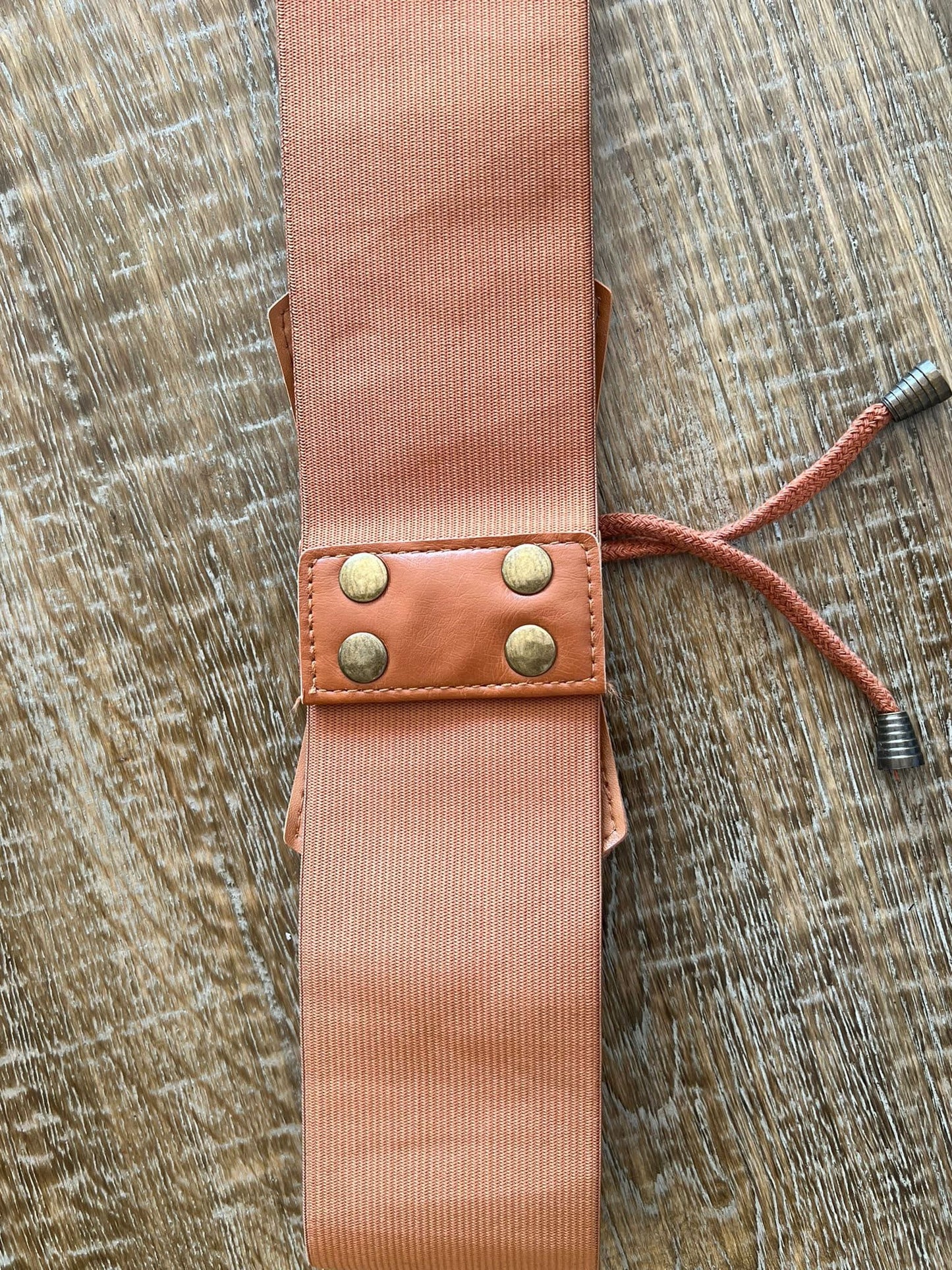 Tan Faux Leather Wide Corset Belt, Elastic Stretch Cord, UK 8-12