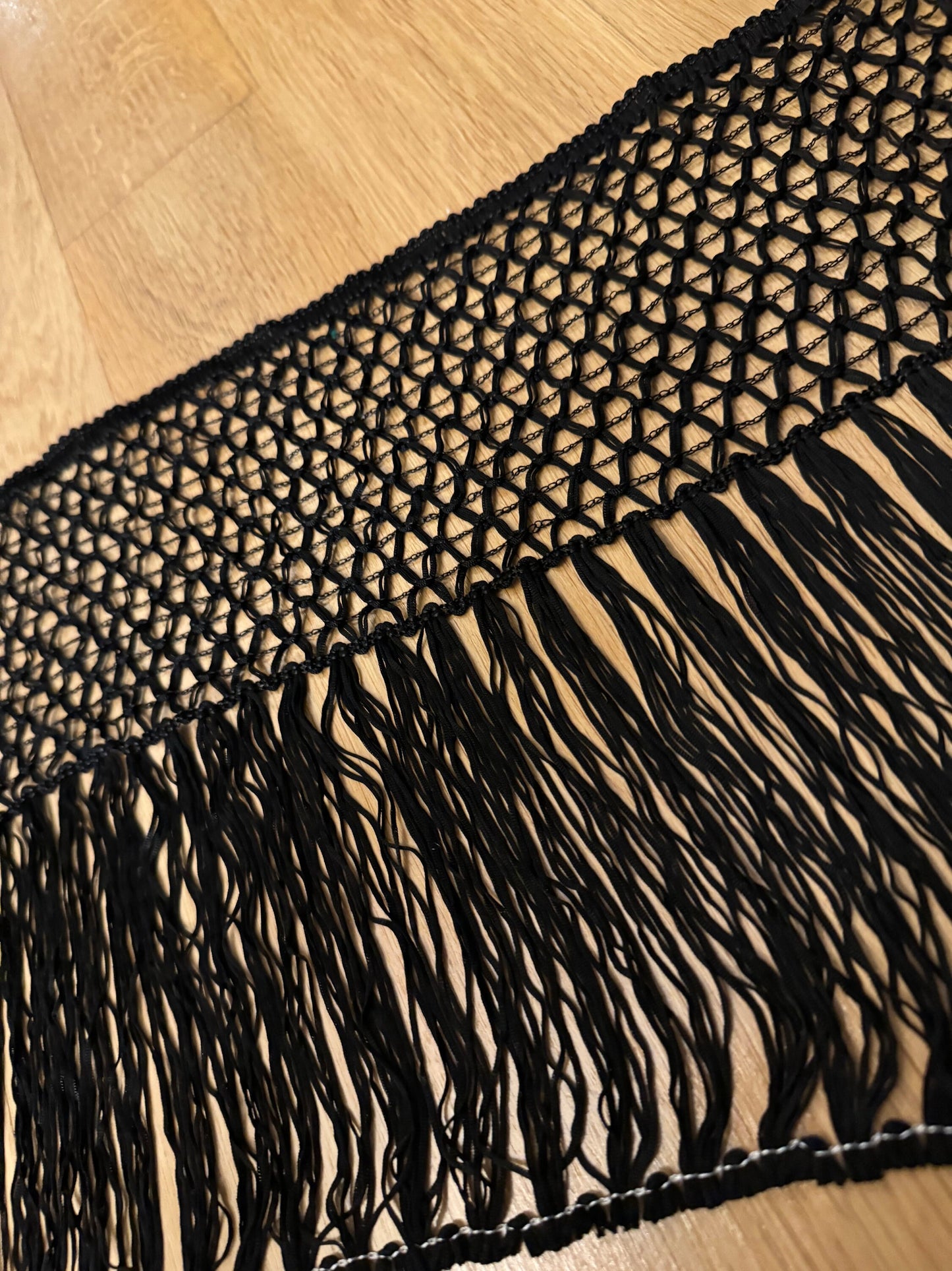 10" Knotted Fringe Trim, Black and Ivory, UK Made