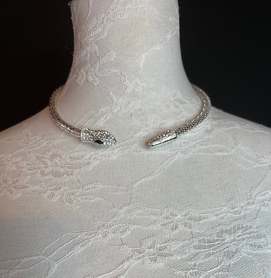 Snake Necklace, Choker Necklace, Rhinestone Snake, Gold, Silver