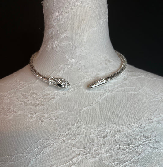 Rhinestone Snake Choker Necklace, Elegant Diamante Design