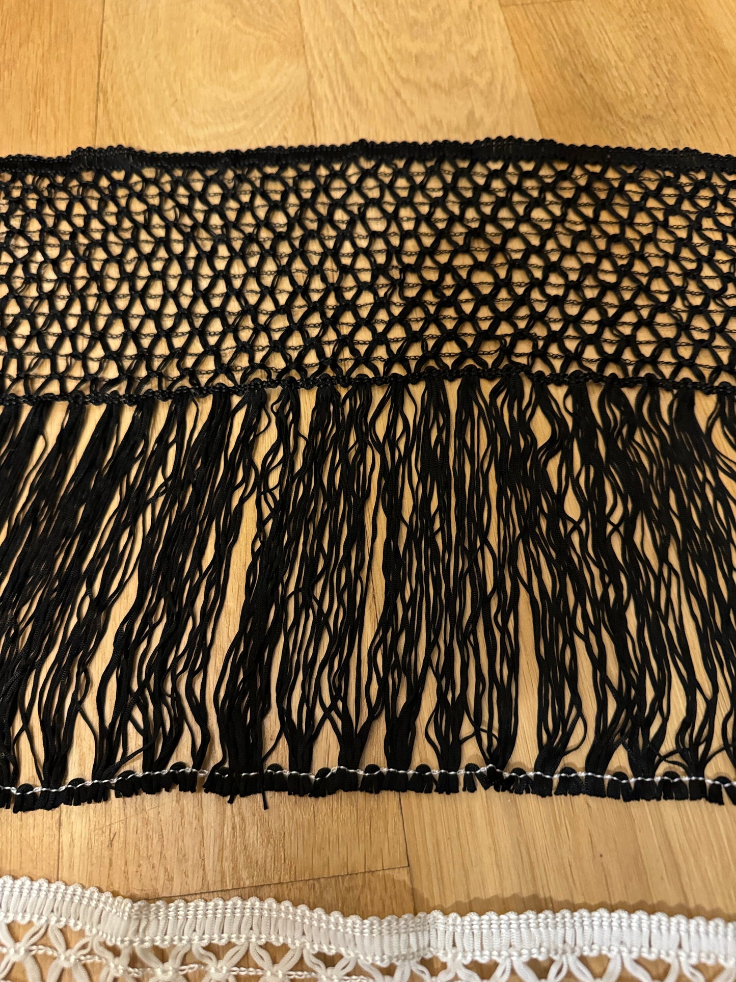 10" Knotted Fringe Trim, Black and Ivory, UK Made