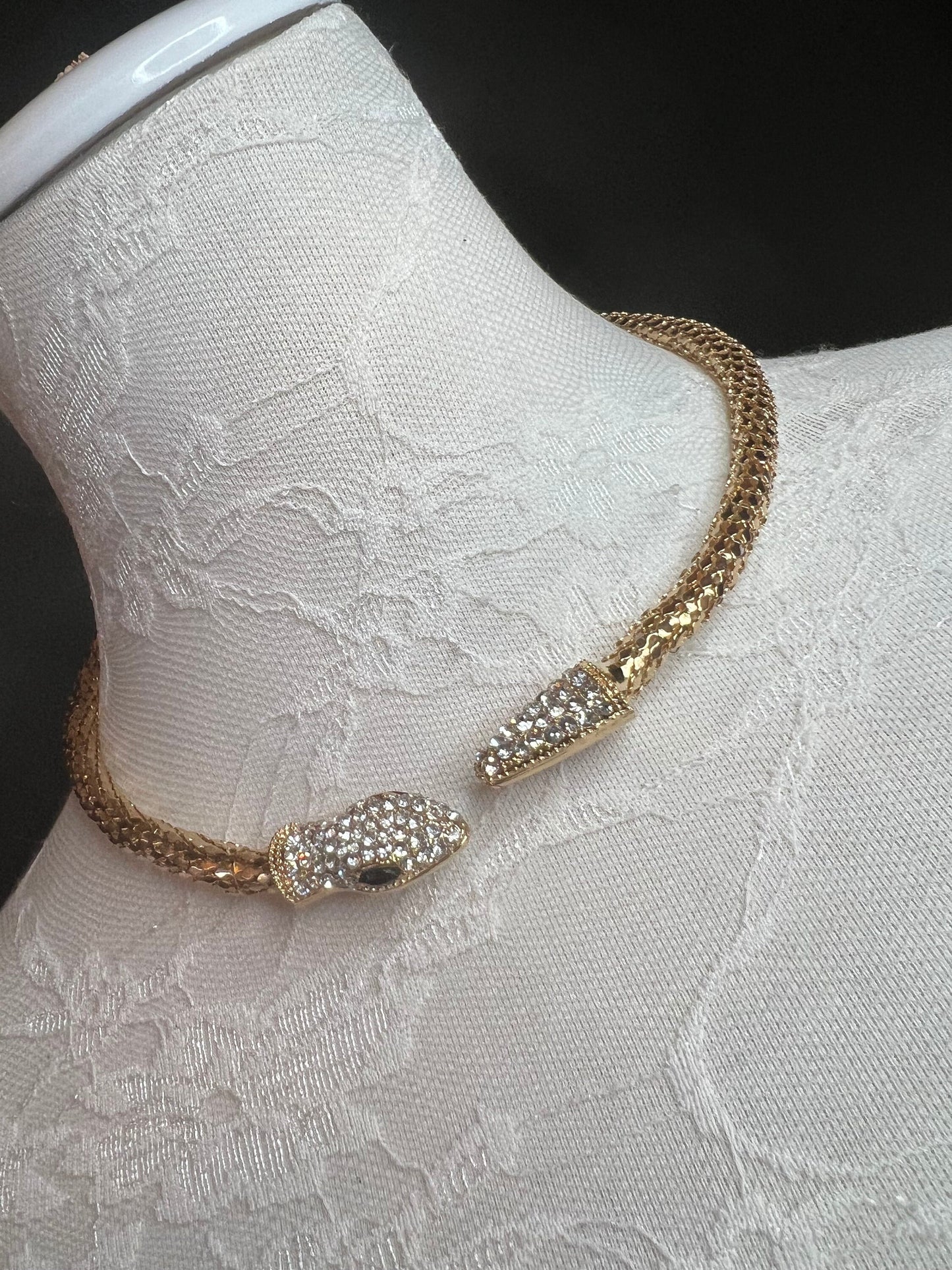 Rhinestone Snake Choker Necklace, Elegant Diamante Design
