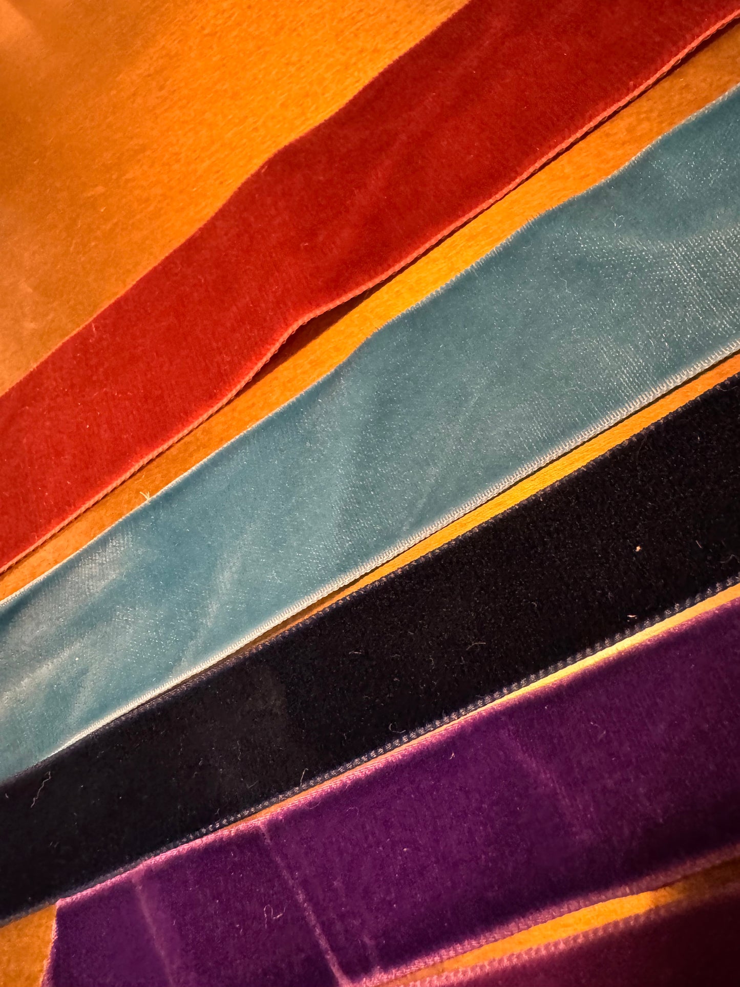 Velvet Ribbon, Rigid Velvet Ribbon, Elasticated Velvet Ribbon, Colours, Soft Velvet Ribbon