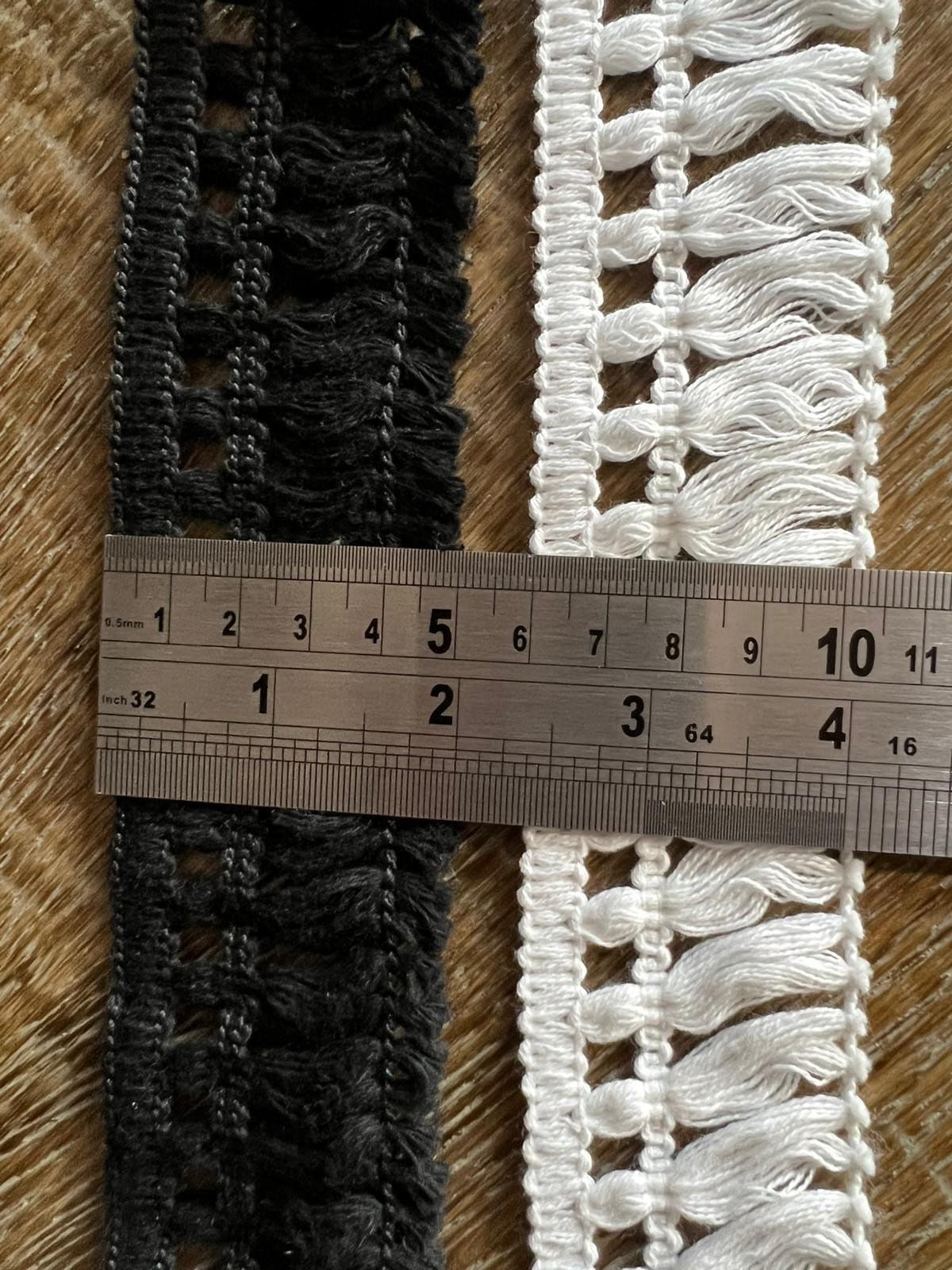 Black & Ivory Cotton Fringe Trim, Vintage Style, 2" Wide