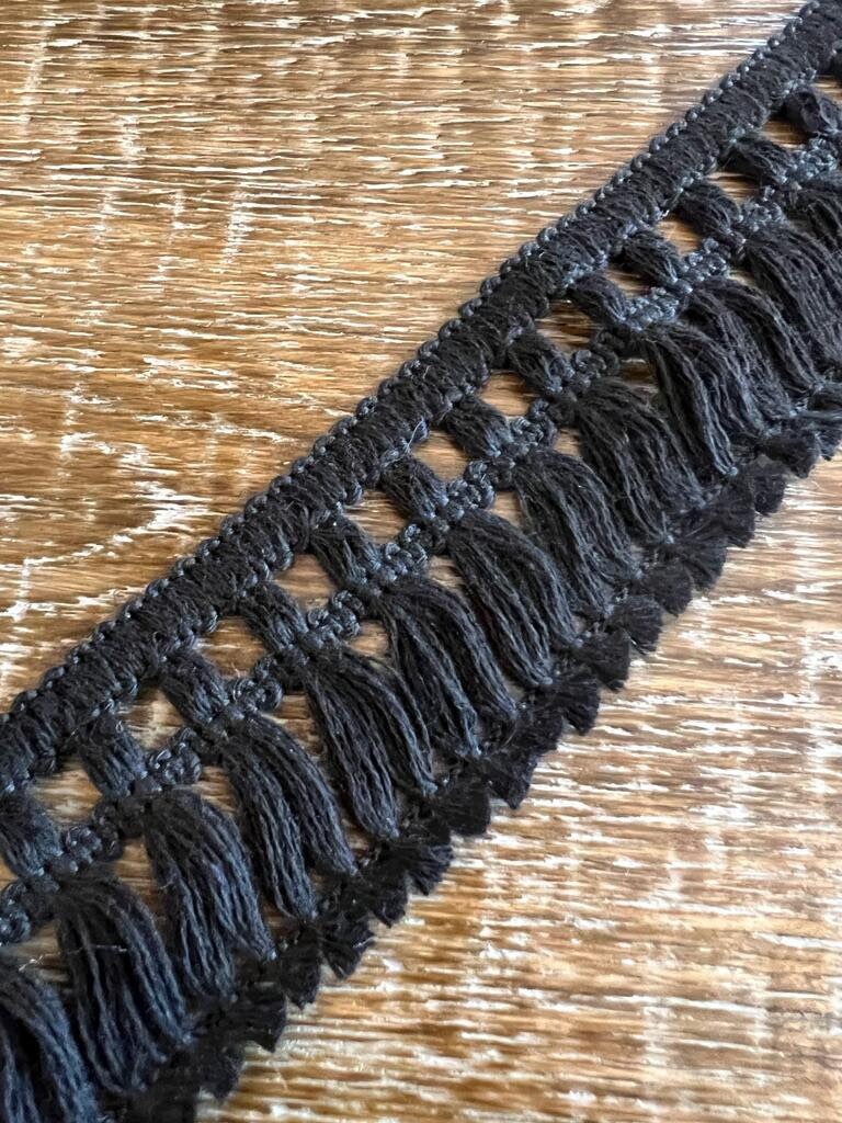 Black & Ivory Cotton Fringe Trim, Vintage Style, 2" Wide