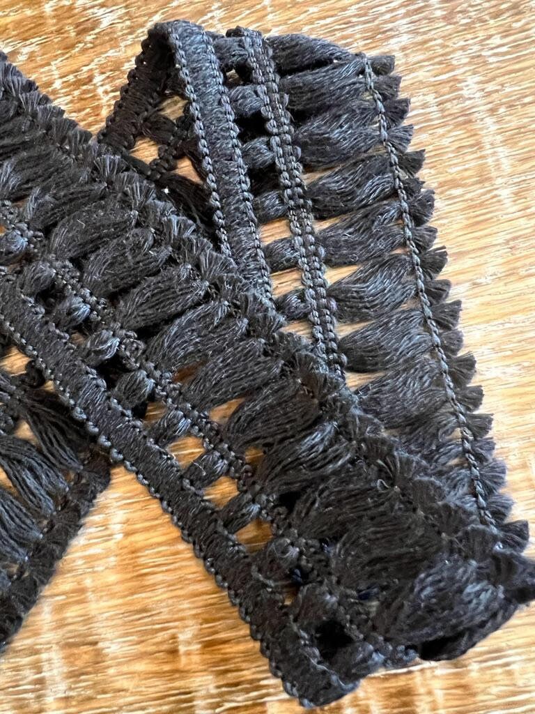 Black & Ivory Cotton Fringe Trim, Vintage Style, 2" Wide