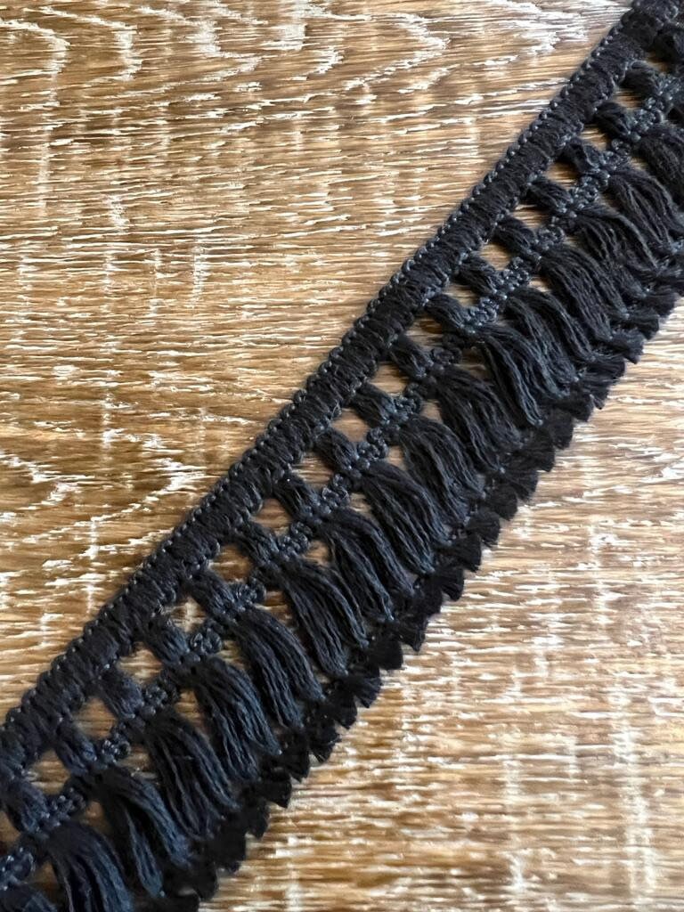 Black & Ivory Cotton Fringe Trim, Vintage Style, 2" Wide