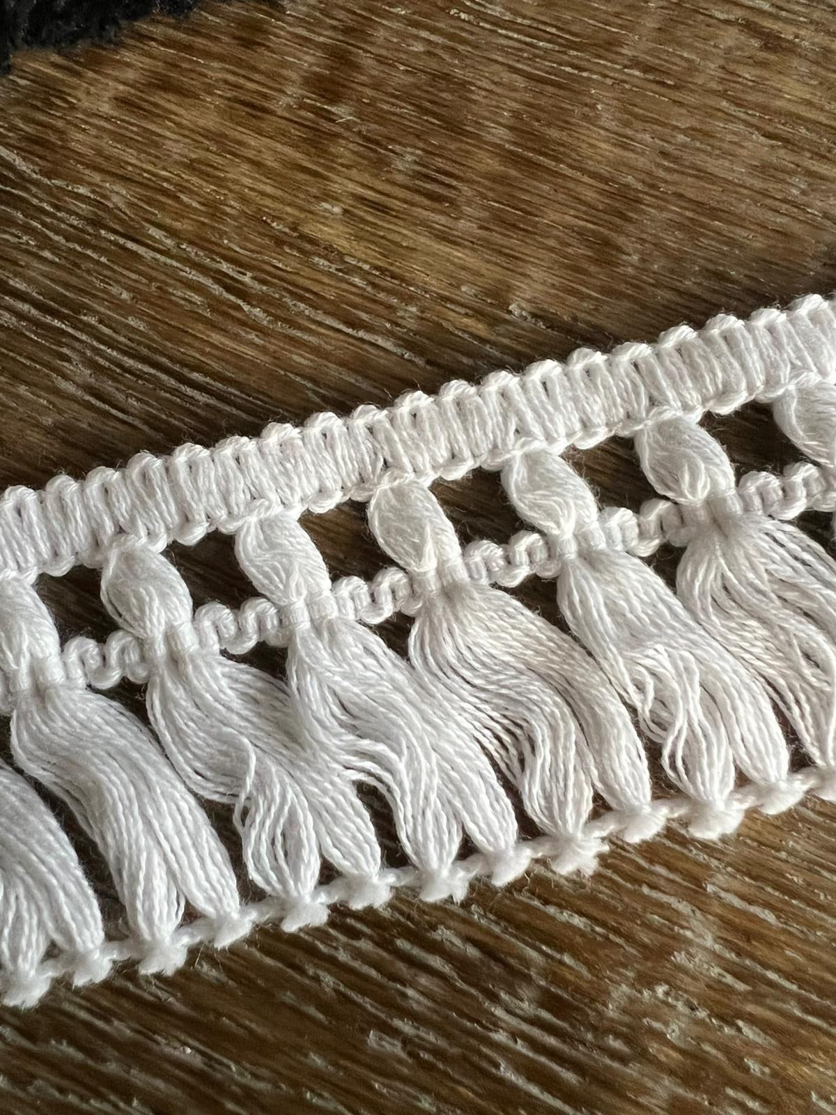 Black & Ivory Cotton Fringe Trim, Vintage Style, 2" Wide