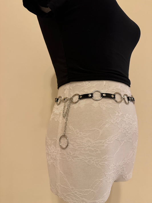 Studded Ring Belt, Black & Silver Fashion Accessory