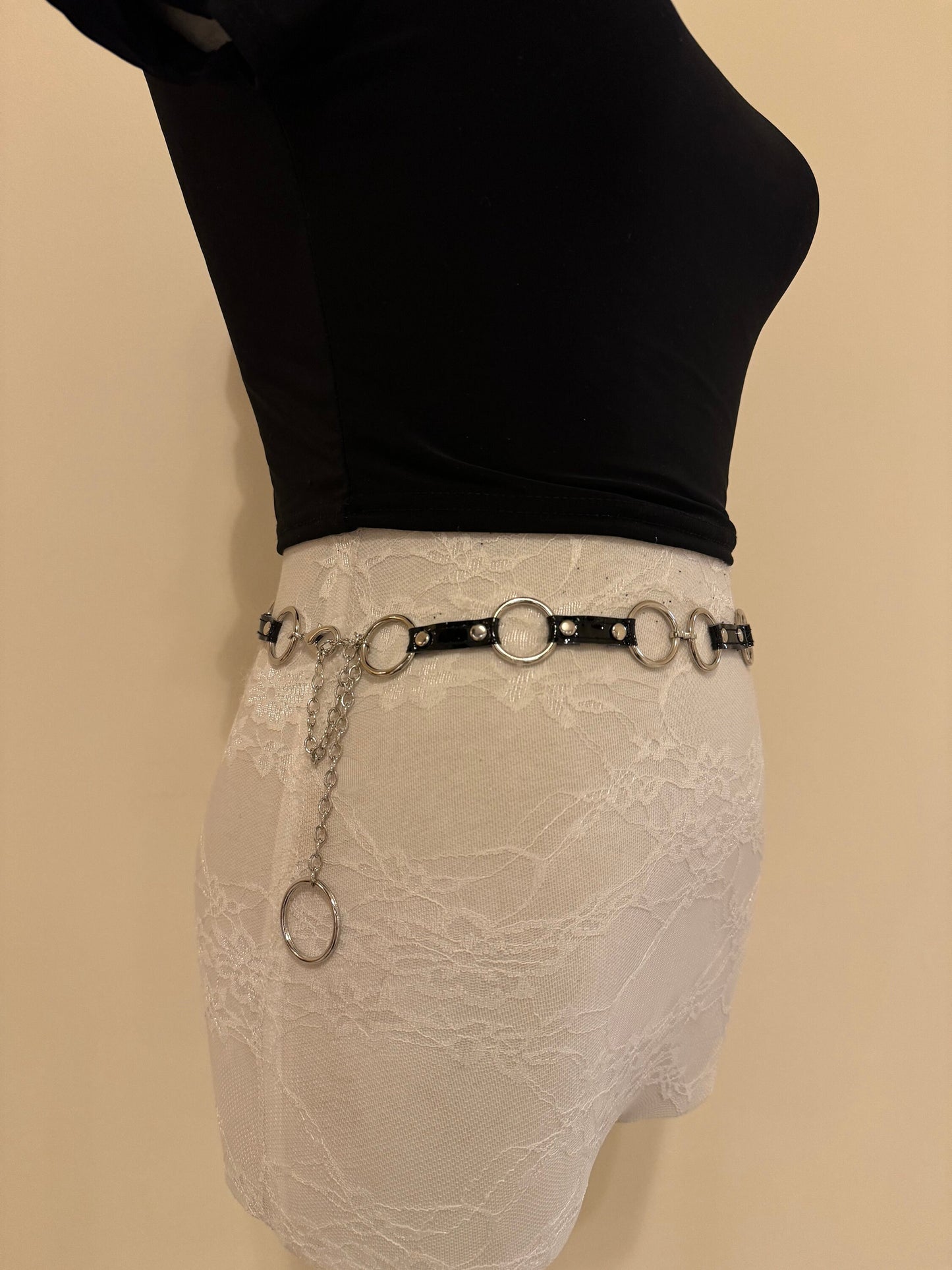 Studded Ring Belt, Black & Silver Fashion Accessory