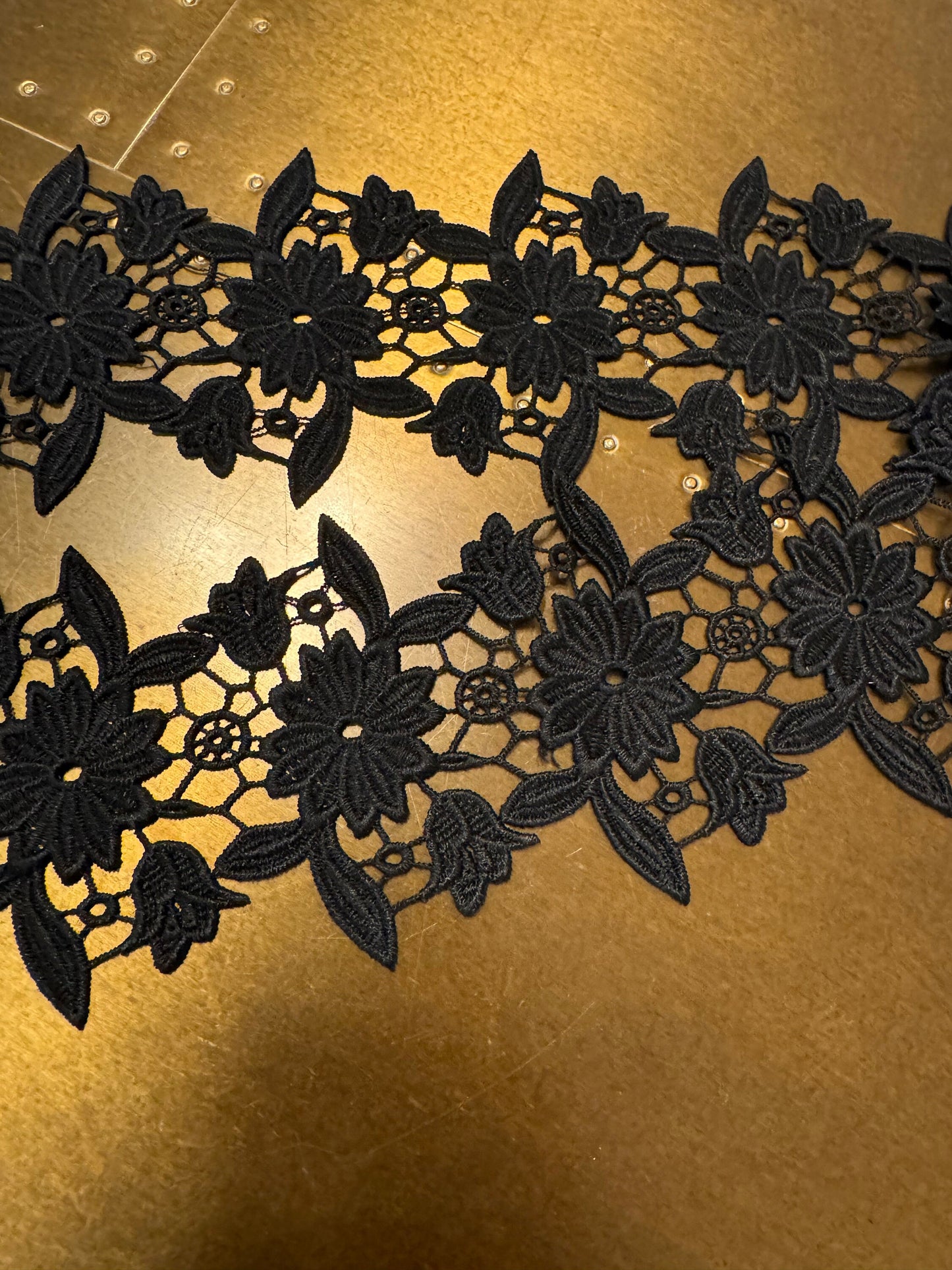 Black Floral Lace Trim, Elegant Dress Embellishment, 3.5” Wide