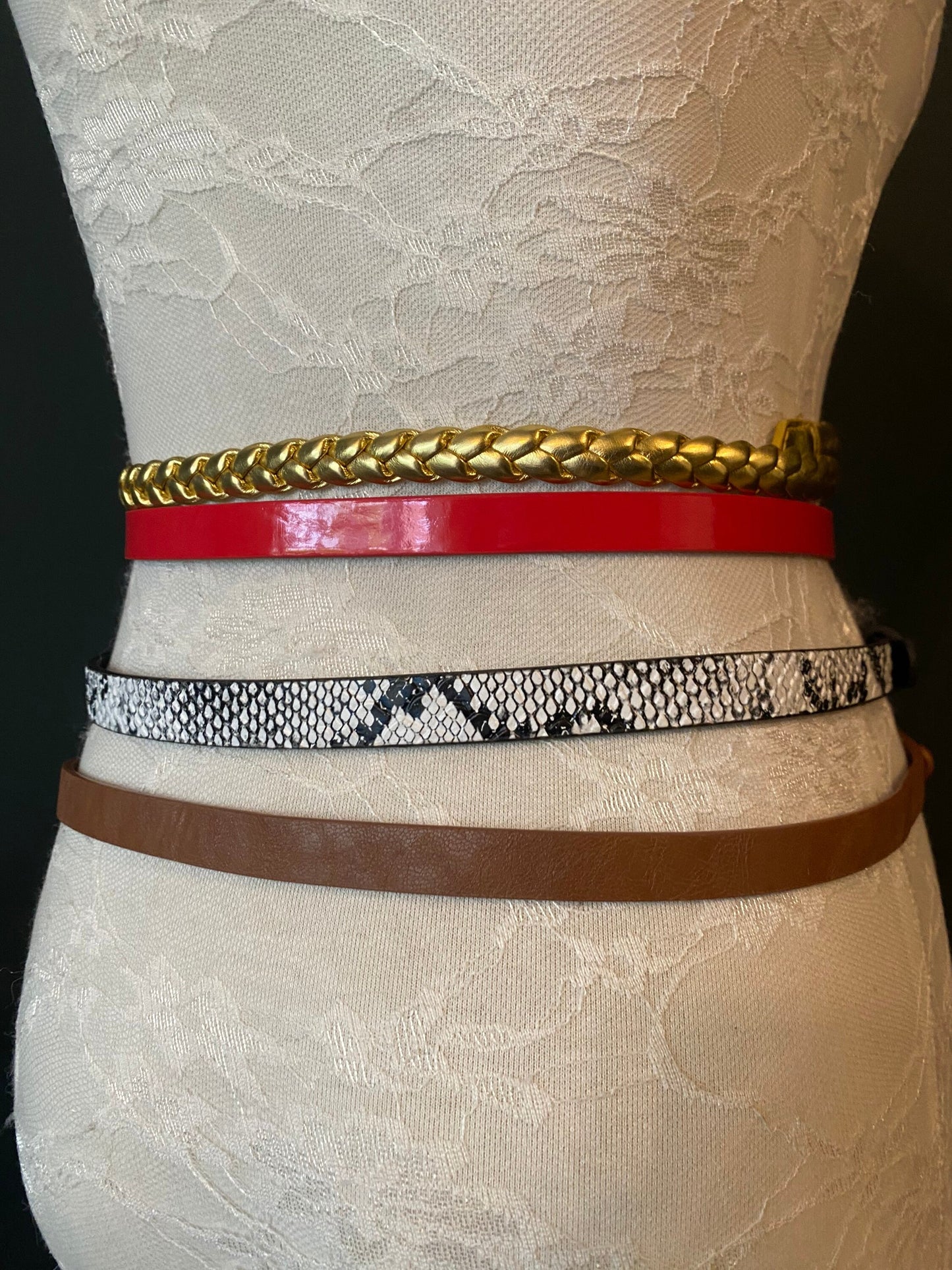 Adjustable Fashion Belt, Gold Plaited, Red Bow, UK Size 6-12
