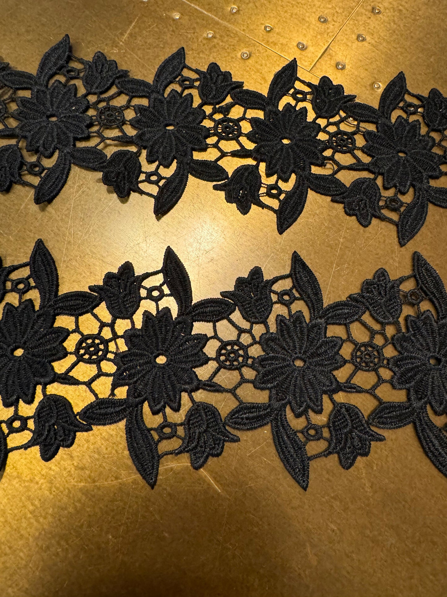Black Floral Lace Trim, Elegant Dress Embellishment, 3.5” Wide