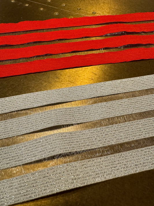 Elastic, 7cm Wide, 2.8” Wide, Red, Silver Lurex, Black, Elastic Band