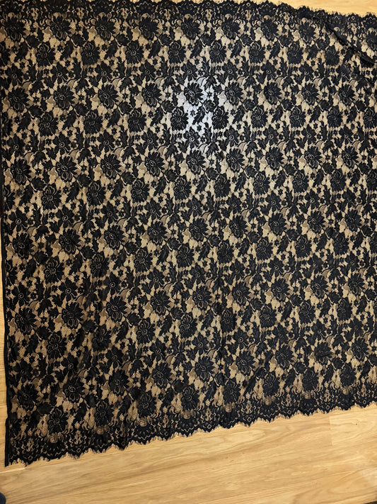 57” Wide Eyelash Lace, Lace Fabric, Black, Lace Trim, Tops, Dresses, Lingerie, Scarf, FAN Exclusive, 145cm Wide