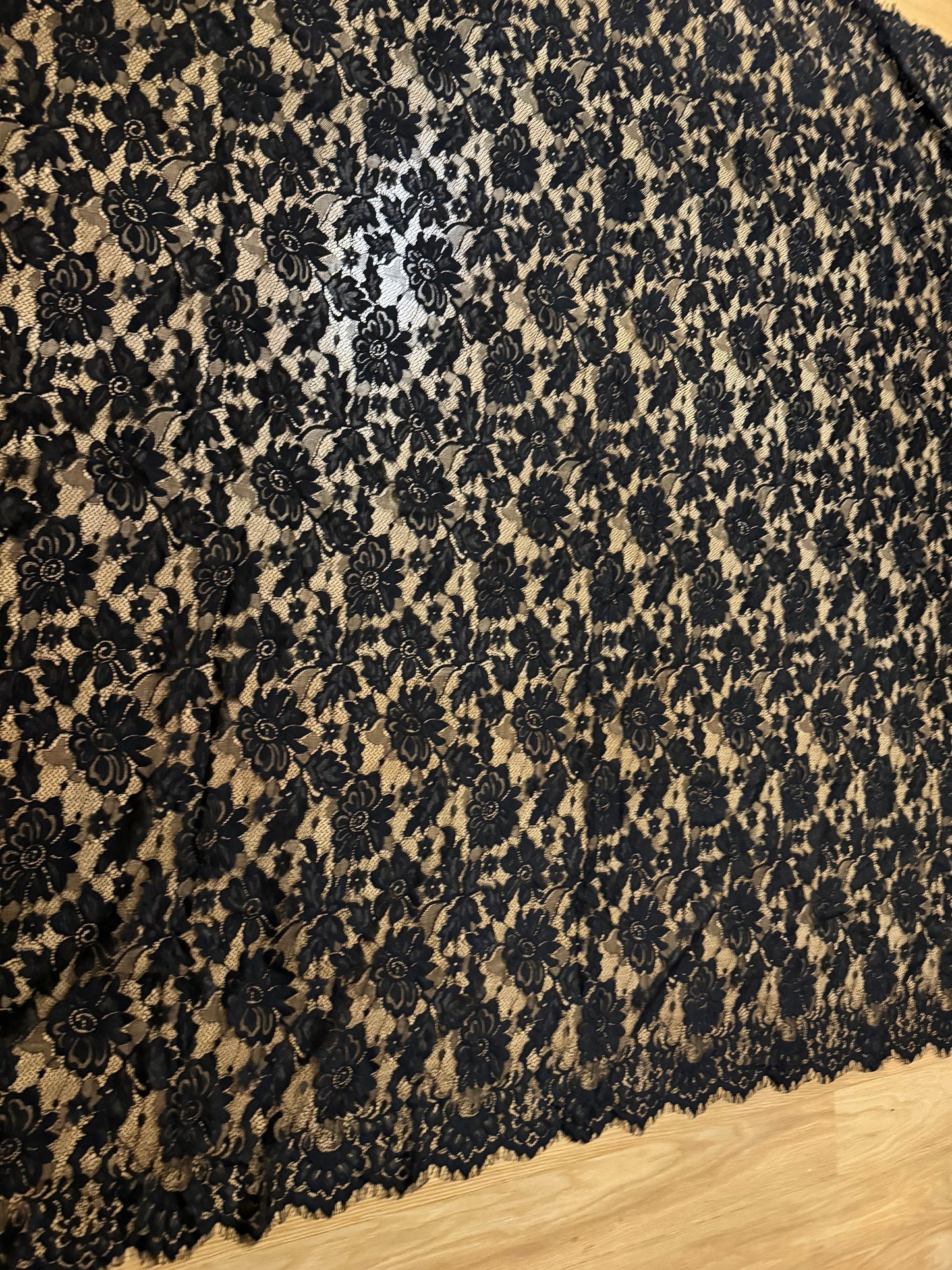 Black Eyelash Lace Fabric, 57" Wide, Scalloped Trim