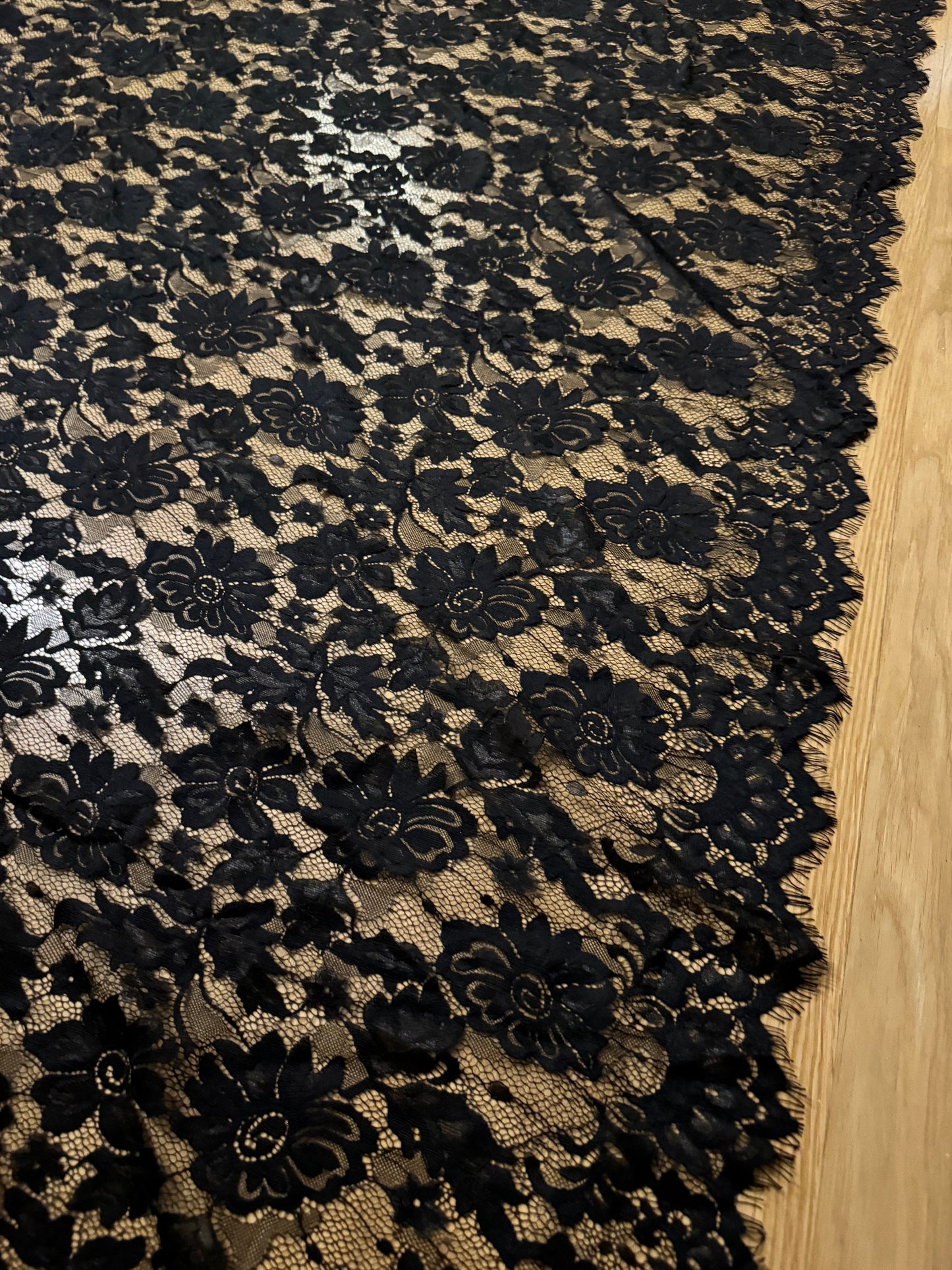 Black Eyelash Lace Fabric, 57" Wide, Scalloped Trim